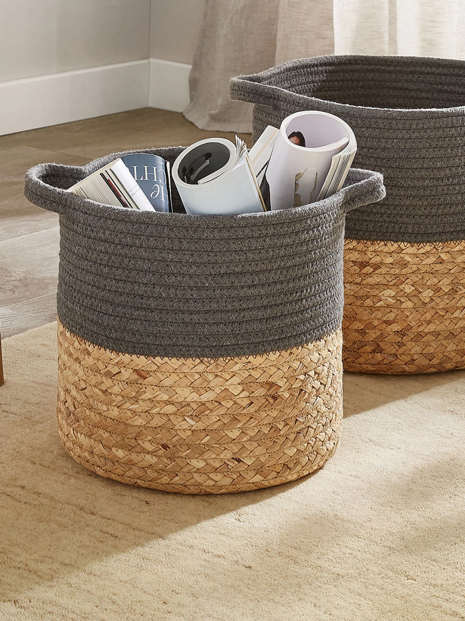 Korb, Anthrazit/Natur Korb, Anthrazit/Natur -Einrichtungsgegenstände Geschäft Bandra Korb Dunkelgrau AnthrazitNatur mil