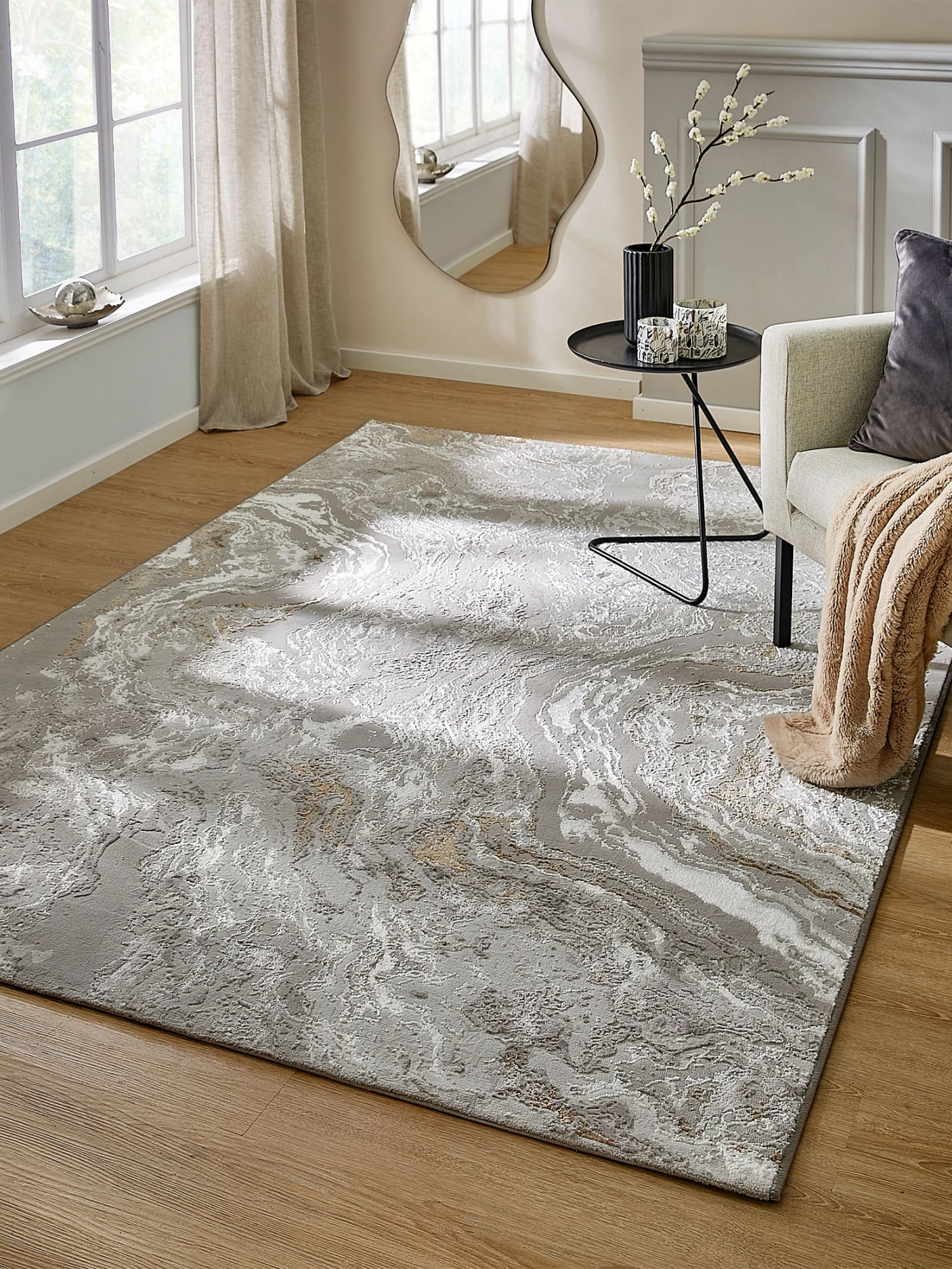 Moderner Teppich, Marmor Moderner Teppich, Marmor -Einrichtungsgegenstände Geschäft Biancone ModernerTeppich Silber Marmor 160x230 mil