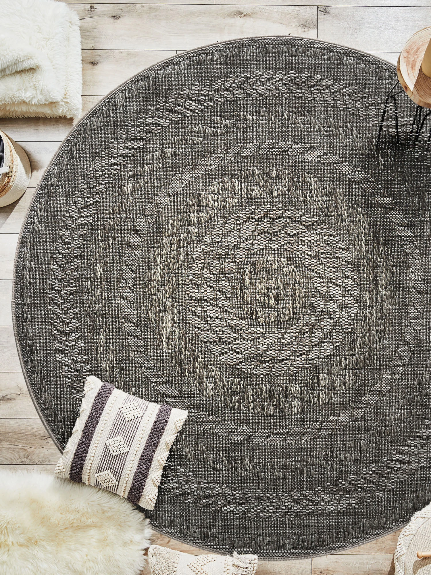 Outdoor-Teppich, Schiefer Outdoor-Teppich, Schiefer -Einrichtungsgegenstände Geschäft Camino Outdoor Teppich Dunkelgrau Schiefer 120rund mil