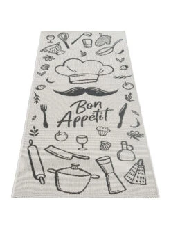 Küchenläufer, White/Black -Einrichtungsgegenstände Geschäft Cuisine FlachgewebeTeppich Weiss WhiteBlack 80x200 fper