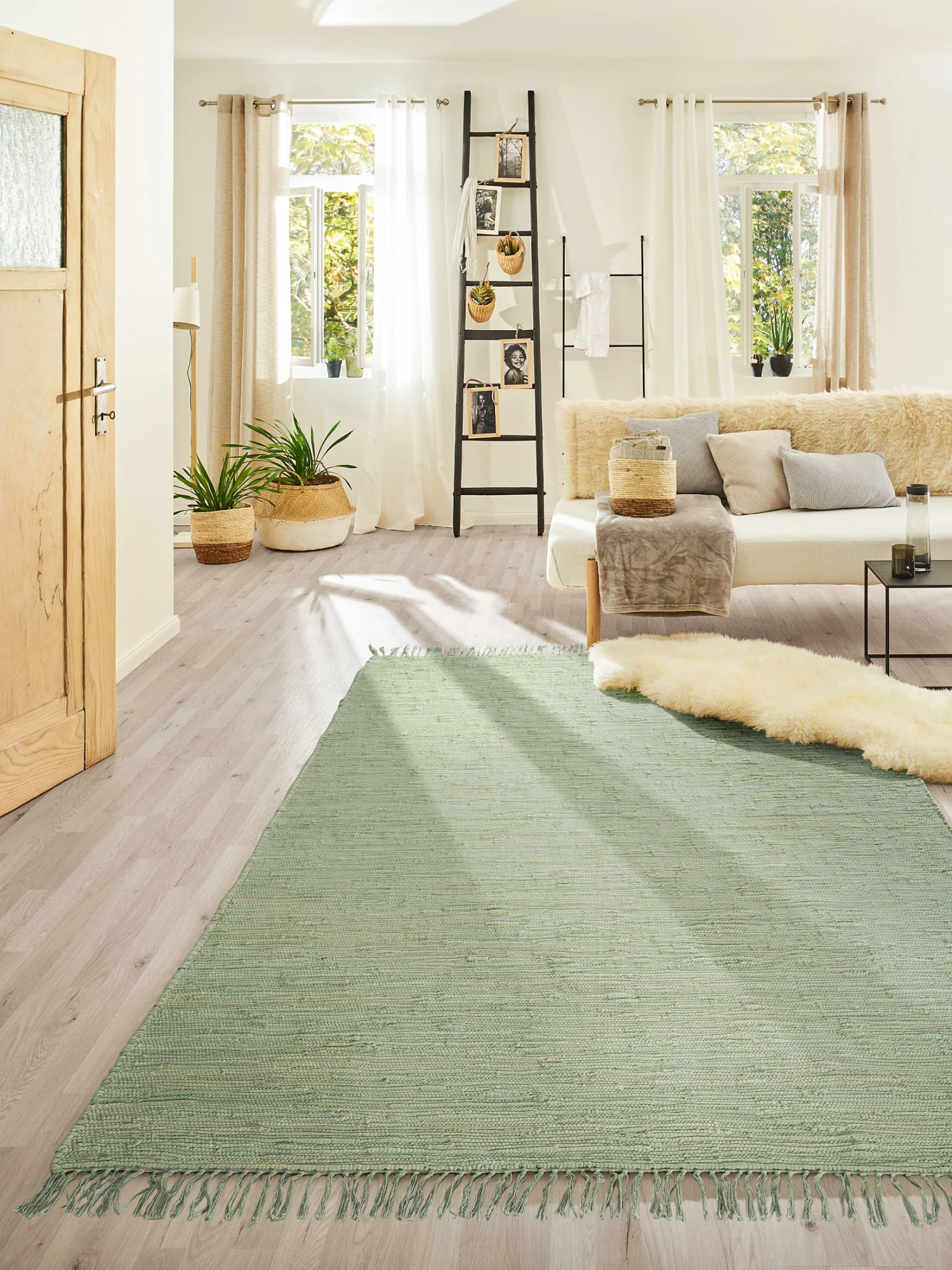 Baumwoll-Teppich, Green Baumwoll-Teppich, Green -Einrichtungsgegenstände Geschäft Froesunda BaumwollTeppich Hellgruen Green 170x240 mil