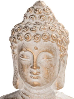 Figur, Weiss/Gold -Einrichtungsgegenstände Geschäft Gartenbuddha Figur Grau WeissGold 14x13x46 lup