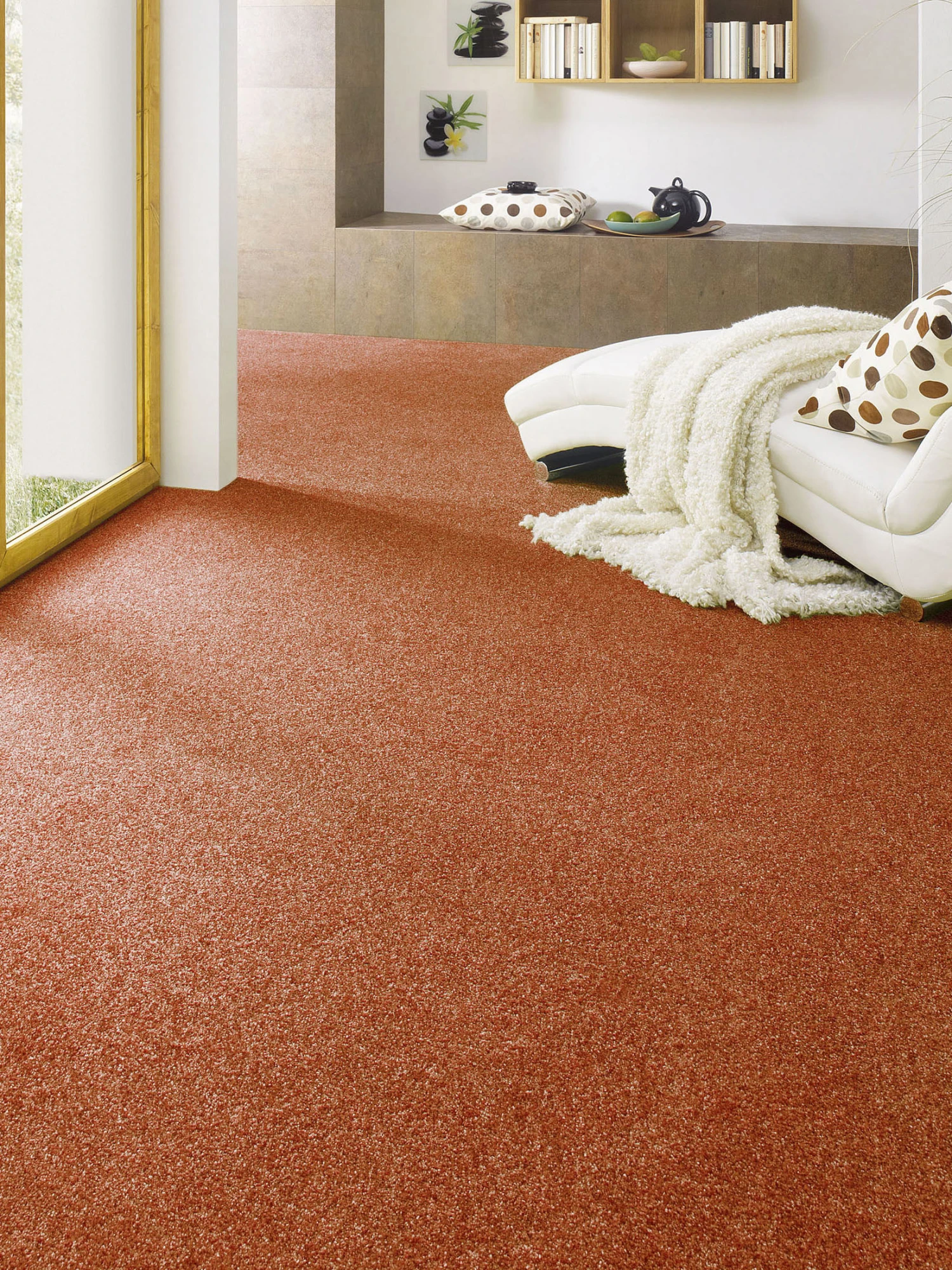 Velours-Teppichboden, Peach Velours-Teppichboden, Peach -Einrichtungsgegenstände Geschäft GreenLine VeloursTeppichboden Orange Peach330 mil