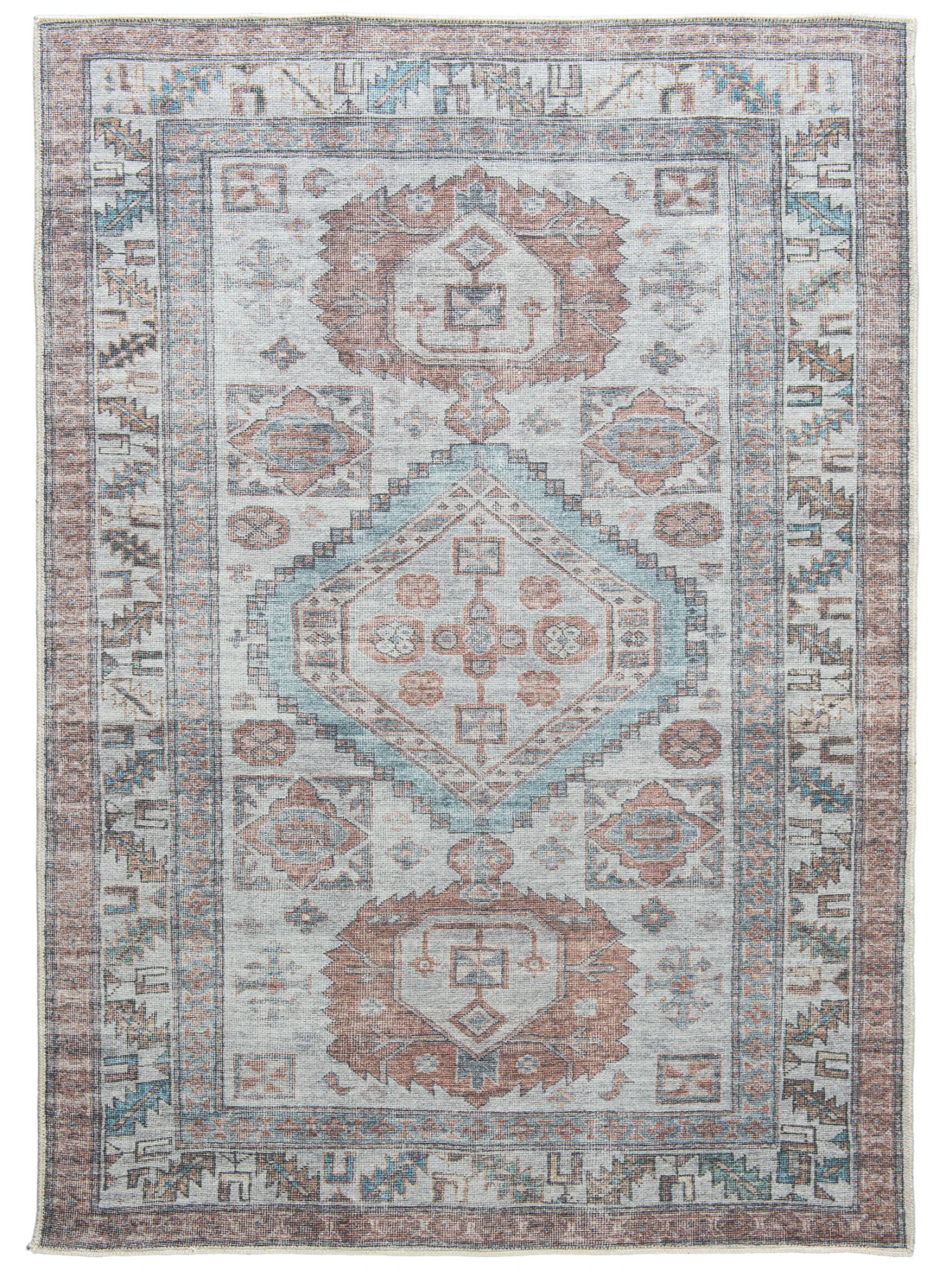 Vintage-Teppich, Blau Vintage-Teppich, Blau -Einrichtungsgegenstände Geschäft Jampur VintageTeppich Grau Blau 160x230 pla
