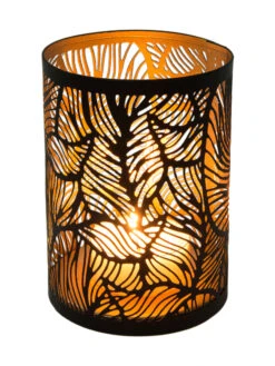 Windlicht, Black/Gold -Einrichtungsgegenstände Geschäft Lisborg Windlicht Schwarz BlackGold 10x10x14 per2