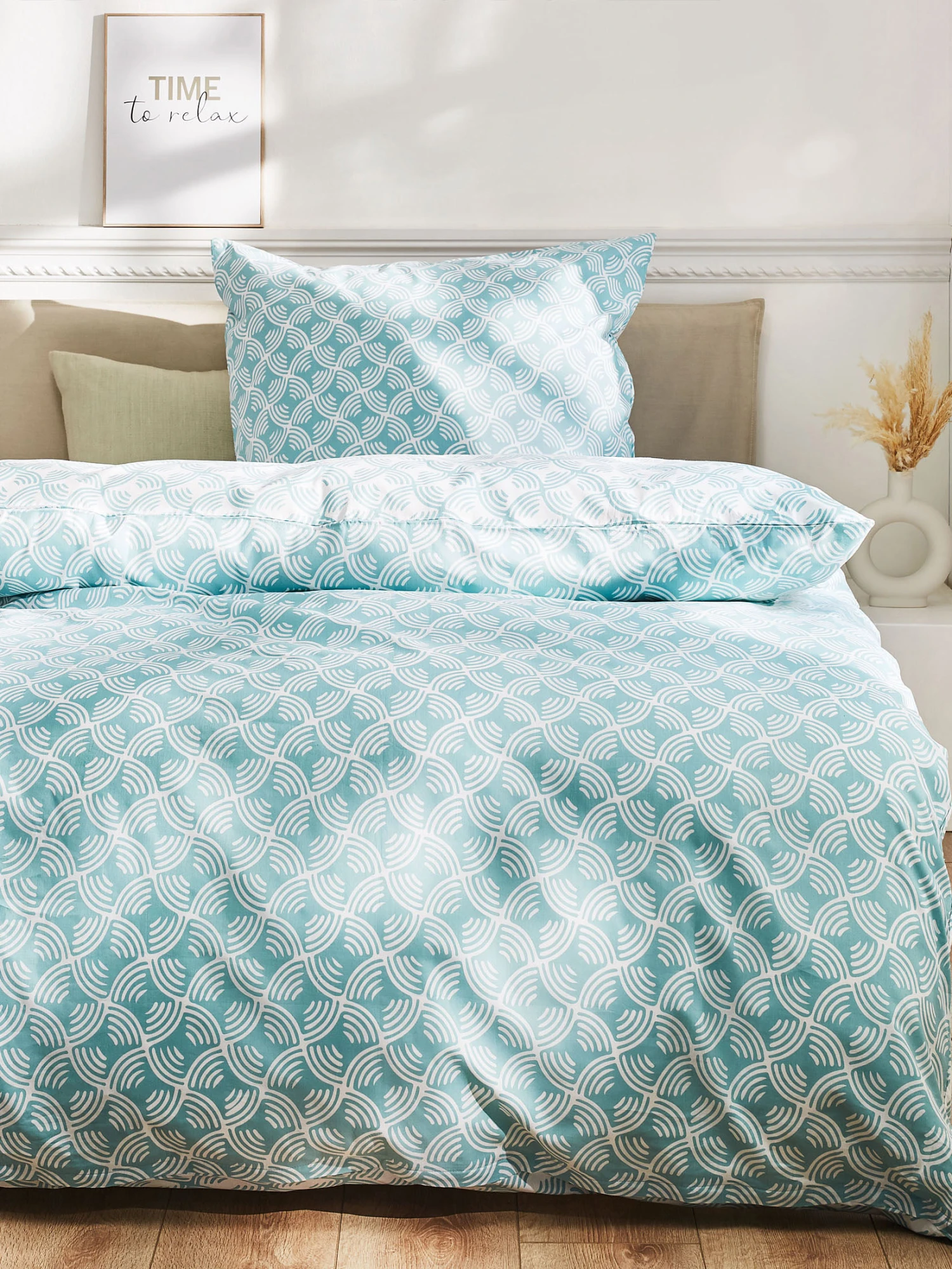 Satin-Bettwäsche, Altmint Satin-Bettwäsche, Altmint -Einrichtungsgegenstände Geschäft Malanda Bettwaesche Blau Altmint 135x200 mil