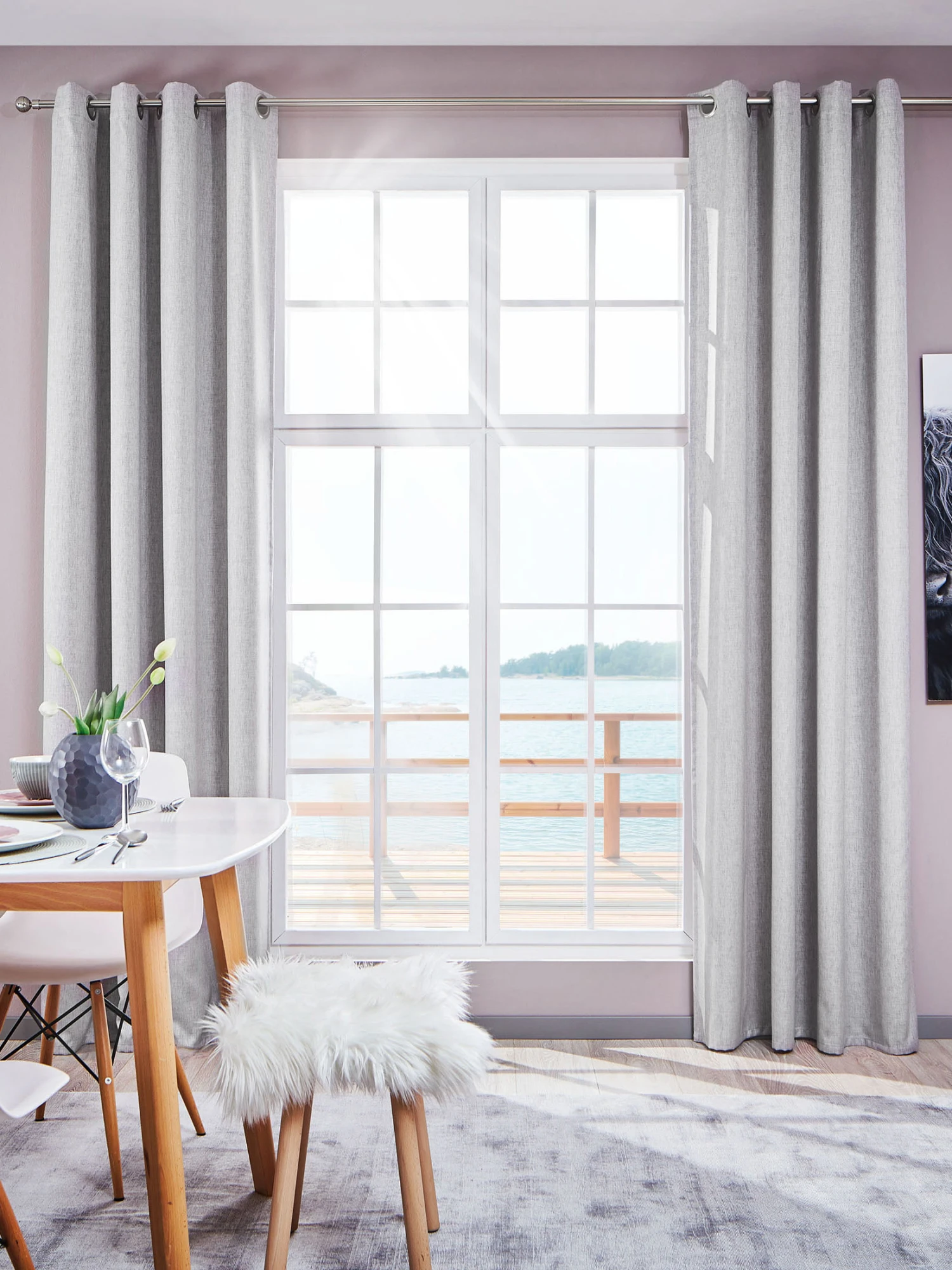 Ösenschal, Silber Ösenschal, Silber -Einrichtungsgegenstände Geschäft Malia Gardine Oesenschal hellgrau Silber 140x245 mil