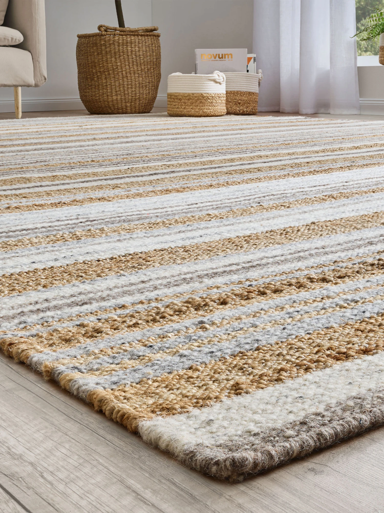Baumwoll-Teppich, Sand Stripes Baumwoll-Teppich, Sand Stripes -Einrichtungsgegenstände Geschäft Miana FlachgewebeTeppich Beige SandStripes 200x300 mil3