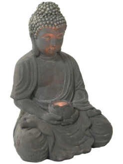 Figur, Hellgrau -Einrichtungsgegenstände Geschäft SitzenderBuddha Figur Grau Hellgrau 36x29x50 per2