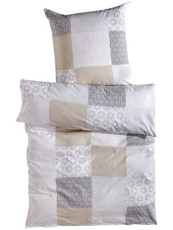 Renforcé-Bettwäsche, Grau/Beige -Einrichtungsgegenstände Geschäft Smara Bettwaesche Beige GrauBeige 135x200 pla