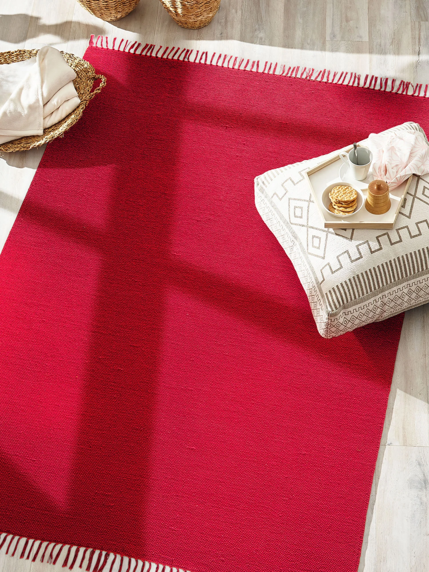 Baumwoll-Teppich, Himbeerrot Baumwoll-Teppich, Himbeerrot -Einrichtungsgegenstände Geschäft Summerweave Handwebteppich rot Himbeerrot 170x240 mil