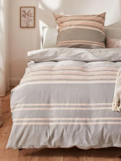 Renforcé-Bettwäsche, Grau/Rose