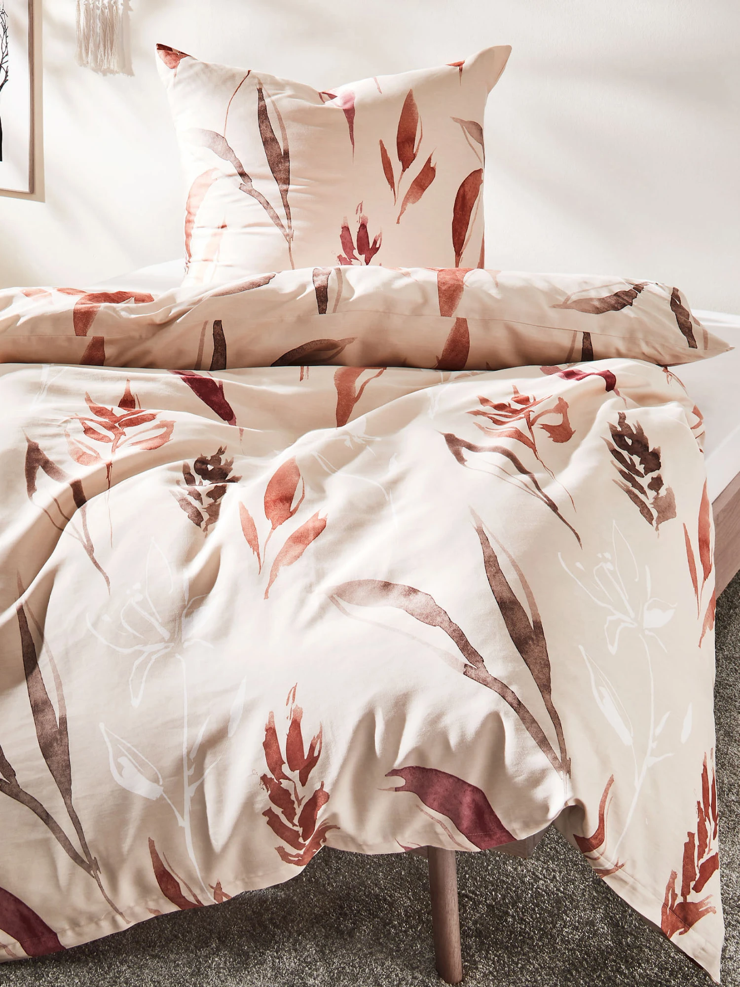 Satin-Bettwäsche, Braun/Bunt Satin-Bettwäsche, Braun/Bunt -Einrichtungsgegenstände Geschäft Teneri Bettwaesche Beige BraunBunt 135x200 mil